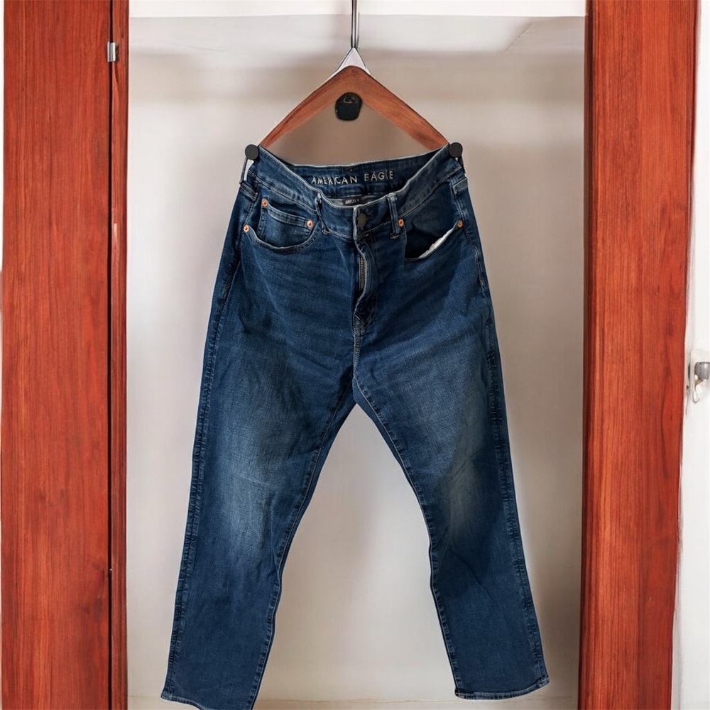 American Eagle Outfitters Men's Deep Indigo Athletic Straight Jeans